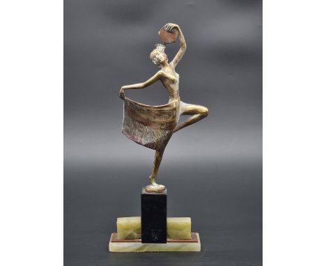 Josef Lorenzl, 'Tambourine Dancer', signed, bronze, on an onyx and slate stepped base, 35cm high.