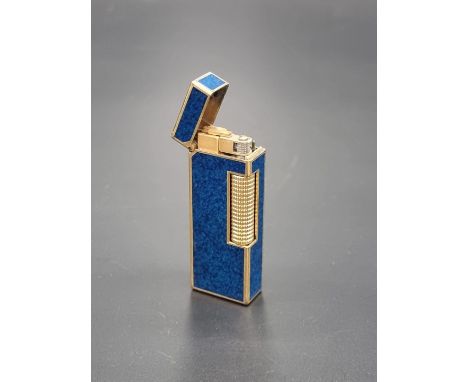 A Dunhill blue lapis lacquer and gold plated lighter, 6.4cm.