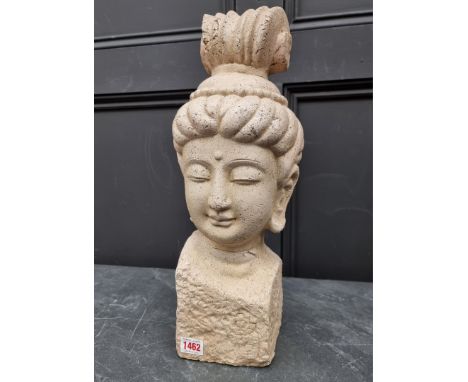 A large Chinese style pottery bust of Tara, 45cm high.