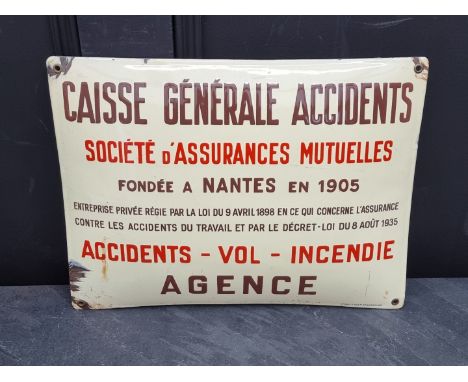 Advertising:&nbsp;two vintage French enamel 'Insurance' signs, 30 x 39.5cm and 30 x 40cm. (2)