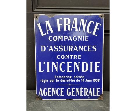 Advertising:&nbsp;two vintage French enamel 'Insurance' signs, 24.5 x 50cm and 50 x 40cm. (2)