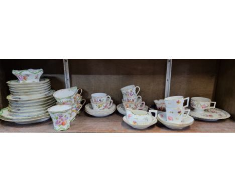 A mixed group of Dresden porcelain teawares, to include a cabinet cup and saucer; together with a small quantity of 19th cent