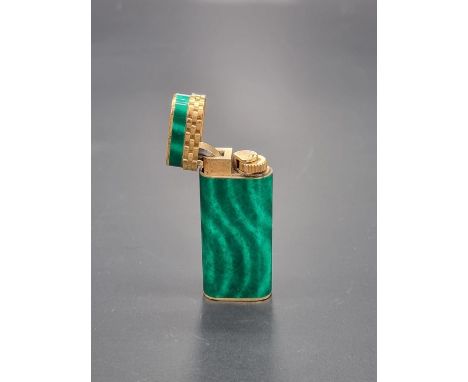 A Cartier green malachite lacquer and gold plated lighter,&nbsp;5.9cm.