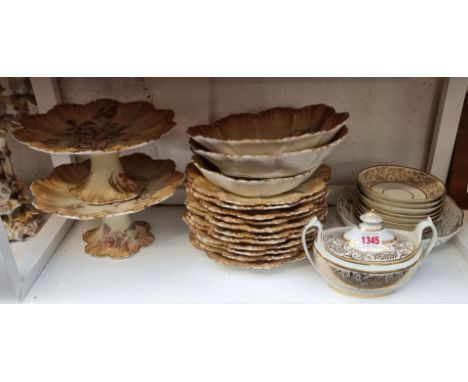 A Limoges part dessert service; together with a Dresden dish; and a small quantity of Regency porcelain teawares. 