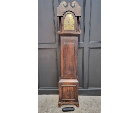 An unusual elm thirty hour longcase clock, the 7in arched brass dial inscribed 'Wright', 198.5cm high, with pendulum and weig