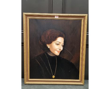 * Newsham, bust length portrait of Maria Callas, inscribed verso and dated 1978, oil on canvas, 60.5 x 50.5cm.