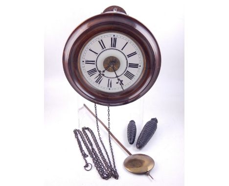 A late 19th century German postal alarm clock, the cream dial set out in Roman numerals within a moulded walnut frame, D. 26c