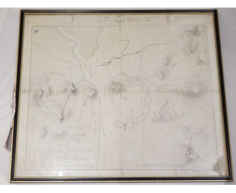 An early 19th century French military map, showing the combined English, Spanish and Portuguese forces at Badajoz, with a pla