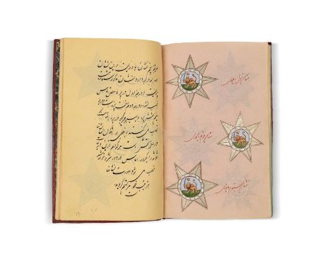 Kitâb Neshân Irân - Livre des médailles royales de l’Iran, 1258 H./1842Manuscrit persan, 68 feuillets sur papier de couleurs 