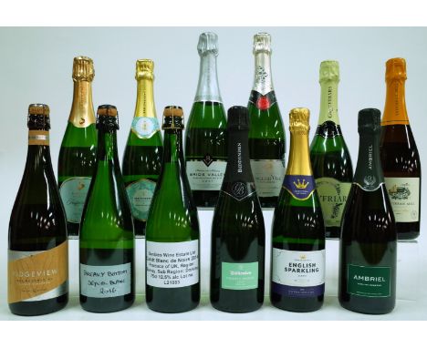 12 BOTTLES ENGLISH SPARKLING WINERidgeview Oak Reserve NV; Breaky Bottom 2016; Denbies Cubitt Blanc de Noirs 2014 and Classic