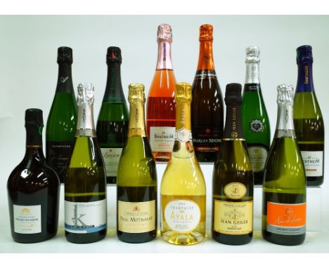 12 BOTTLES CHAMPAGNE AND FRENCH SPARKLING WHITE AND ROSÉ WINEPhilippe Fourrier Intimiste; Anne de K Blanc de Blancs Brut; Pau