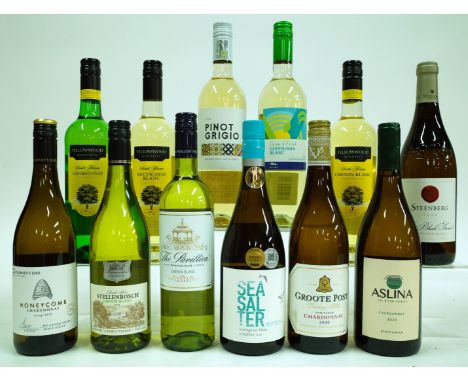 12 BOTTLES SOUTH AFRICAN WHITE WINEJourney's End Honeycomb Chardonnay 2020 and Pinot Grigio 2021; Tesco Finest Chenin Blanc 2