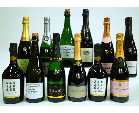 12 BOTTLES ENGLISH SPARKLING WINE2 x Prince Charmat Brut; Aldi Premium NV; Tinwood Blanc de Blancs 2017; Gusbourne Brut Reser