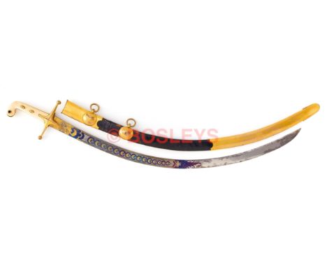 Napoleonic War Period French Light Cavalry Officer's Blue & Gilt Decorated Sword This Mameluke hilted style sword with a curv