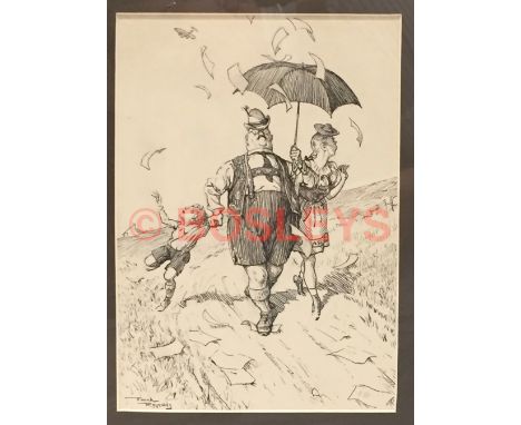 Leaflet Drop' cartoon by Frank Reynolds. Original black and white cartoon published in 'Punch' 10th April, 1940 depicting lar