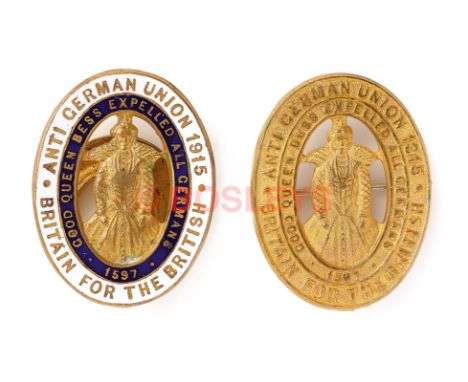WW1 Anti German Union 1915 'Britain For The British' Patriotic Badge. Two examples of the scarce First World War period 'Anti
