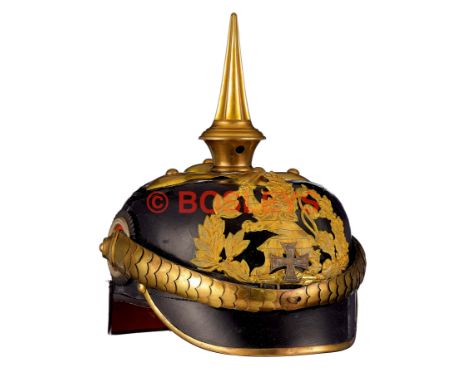 WW1 Imperial German Hessen Infantry Reserve Officer's Pickelhaube, Model 1897. A good scarce example. Black leather skull wit