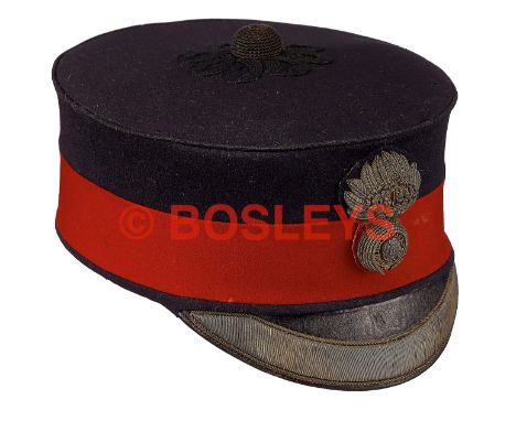 Royal Fusiliers Victorian Officer's Peaked Pillbox Forage Cap. A good scarce example. Dark blue cloth with 1 1/2 inch scarlet