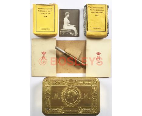WW1 1914 Princess Mary Christmas Gift Tin & Contents. A good complete example comprising: Gilt embossed tin Gilt bright. ... 