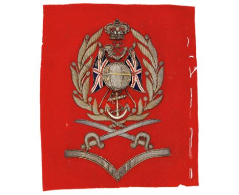 Royal Marine Light Infantry Victorian Colour Sergeant's rank badge circa 1868-1901. A fine large example of scarlet cloth emb