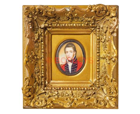 Georgian Miniature Portrait of a Military Officer. A fine quality head and shoulder portrait of an Officer of a Royal Regimen