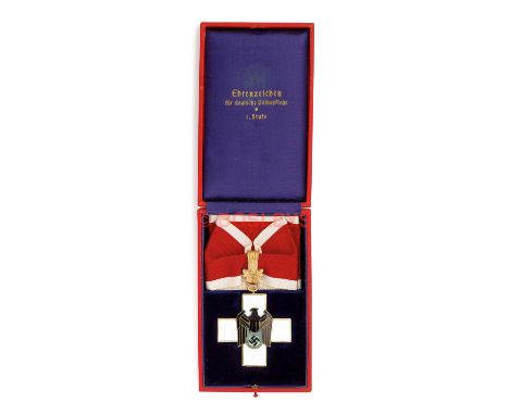 German Third Reich Cased Red Cross Decoration 1st Class. A good scarce neck badge in gilt and enamels circa 1939-45. White en