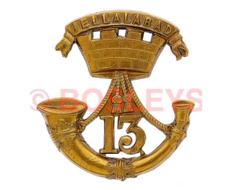 13th (Somersetshire) Regiment of Foot Victorian OR's glengarry badge circa 1874-76. A good die-stamped brass example. Bugle h