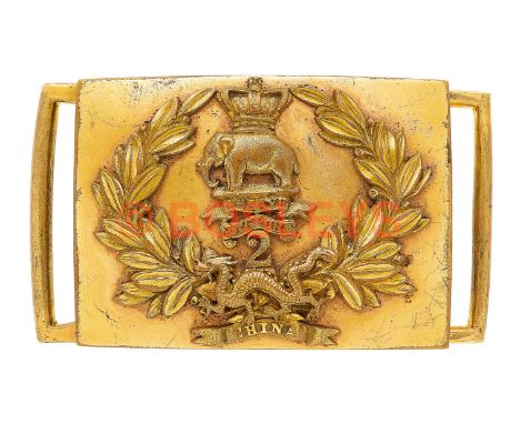 2nd Madras Native Infantry Victorian Officer's waist belt plate. A fine gilt example. Rectangular plate mounted with a laurel