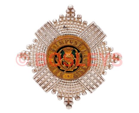 Scots Guards 1906 London hallmarked silver Officer's forage cap badge. A good example by JWB & Co. Thistle Astar mounted with