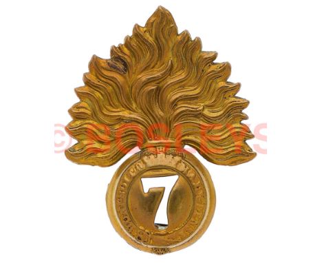 7th Royal Fusiliers OR's glengarry badge. circa 1874-81 A brass example. Flaming grenade, the ball bearing Crowned Garter'; p