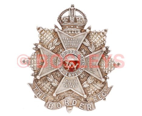 Border Regiment WW2 Officer's 1940 Birmingham hallmarked silver cap badge. A fine and scarce example by JRGS (Gaunt & Sons) w