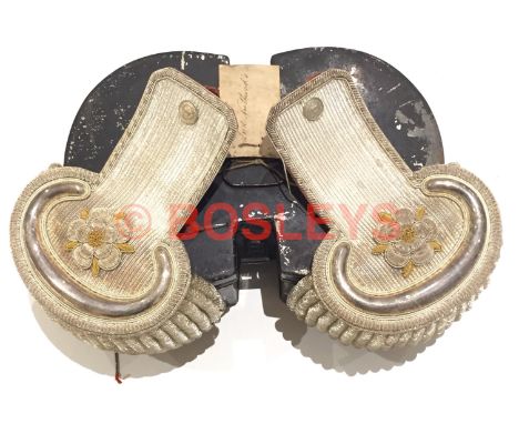 1830 Pattern English County Lord Lieutenants Box Pattern Epaulettes. A fine pair of the regulation pattern. Silver lace strap