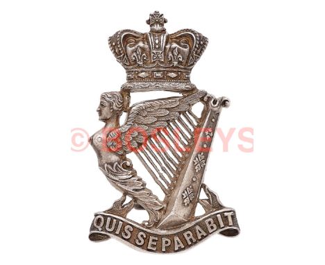 Royal Irish Rifles Victorian Officer's pagri badge circa 1881-1901. A fine and scarce die-stamped silvered example. Crowned M