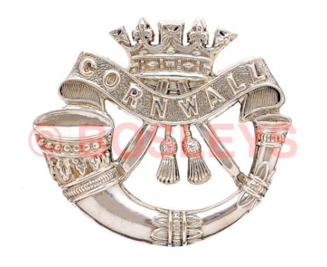 Duke of Cornwall's Light Infantry Officer's 1925 hallmarked silver cap badge. A very fine die-cast example by JRG&S (JR Gaunt