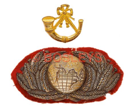 Royal Marine Light Infantry Officer's forage cap badge. A good two piece example. Bullion laurel wreath with applied central 