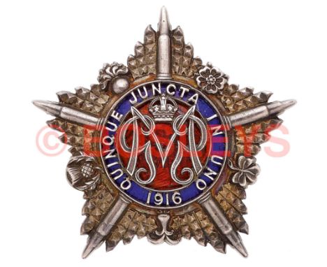 Machine Gun Guards WW1 Officer's 1916 Birmingham hallmarked silver and enamel cap star. A fine and scarce example by J & Co. 