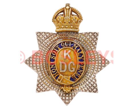 King's Dragoon Guards Officer's 1916 Birmingham hallmarked silver cap badge. A very fine and scarce die-cast FULL SIZE exampl