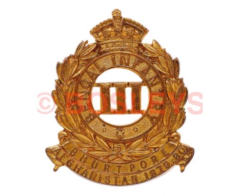 Indian Army. 3rd Bengal Infantry pre 1903 head-dress badge. A good die-stamped British made example. Within laurel sprays, an