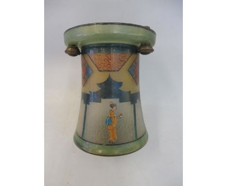 An Art Deco glass hanging light shade in the Oriental taste, 7 1/2" tall.