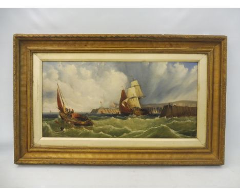 A late 19th/early 20th Century European School - seascape, oil on canvas, appears restored, relined, 31 1/2 x 19 1/2". 