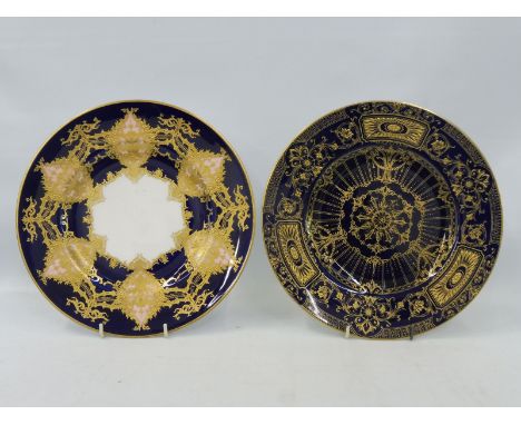 A high quality Royal Worcester cabinet plate of cobalt blue ground and all over gilded design, traces of original label to th