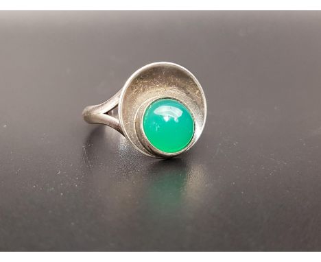 NIELS ERIC FROM DANISH SILVER RINGset with round green stone cabochon, ring size K 