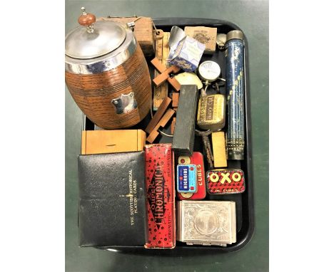 SELECTION OF COLLECTABLESincluding Oak and silver plate mounted ice bucket; a Hohner Super Chromonica in box; vintage tins in