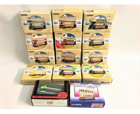 SELECTION OF THIRTEEN CORGI DIE CAST TRAMSall boxed and a Gillbow die cast tram, boxed (14) 
