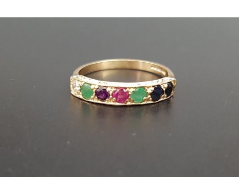 GEM SET ACROSTIC 'DEAREST' RINGset with the following sequence of stones: diamond, emerald, amethyst, ruby, emerald, sapphire