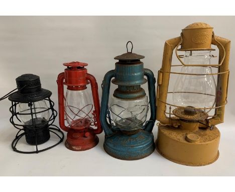 FOUR RAILWAY LANTERNSincluding a 1940's Sherwoods of Birmingham Gael Border Lamp, 1950's Tempest lamp with original finish, 1