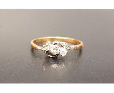 DIAMOND THREE STONE TWIST DESIGN RINGthe diamonds totaling approximately 0.2cts, on gold shank (mark rubbed) with platinum se