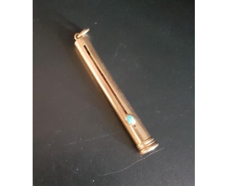SAMPSON MORDAN NINE CARAT GOLD PROPELLING PENCILwith turquoise set slide button, hallmarks for 1912, 5.5cm long 