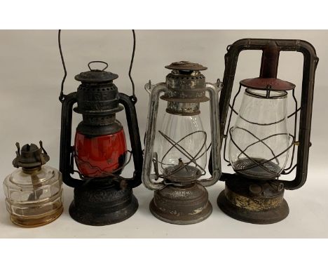 THREE RAILWAY LANTERNSincluding a 1930's Dietz Monarch with original glass, 1930's NIER #270 Feuerhand, 1940's Gremlin lanter