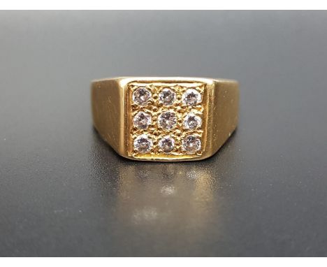 DIAMOND SET EIGHTEEN CARAT GOLD DRESS RINGthe nine diamonds in square setting totaling approximately 0.45cts, ring size S-T a